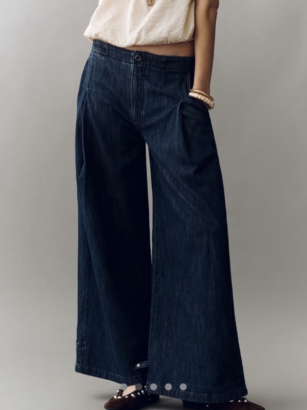 Pilcro Wide-Leg Jeans in Dark Blue Denim Anthropologie NWT